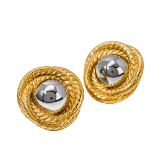 TWO TONE BUTTON EARRINGSπ§