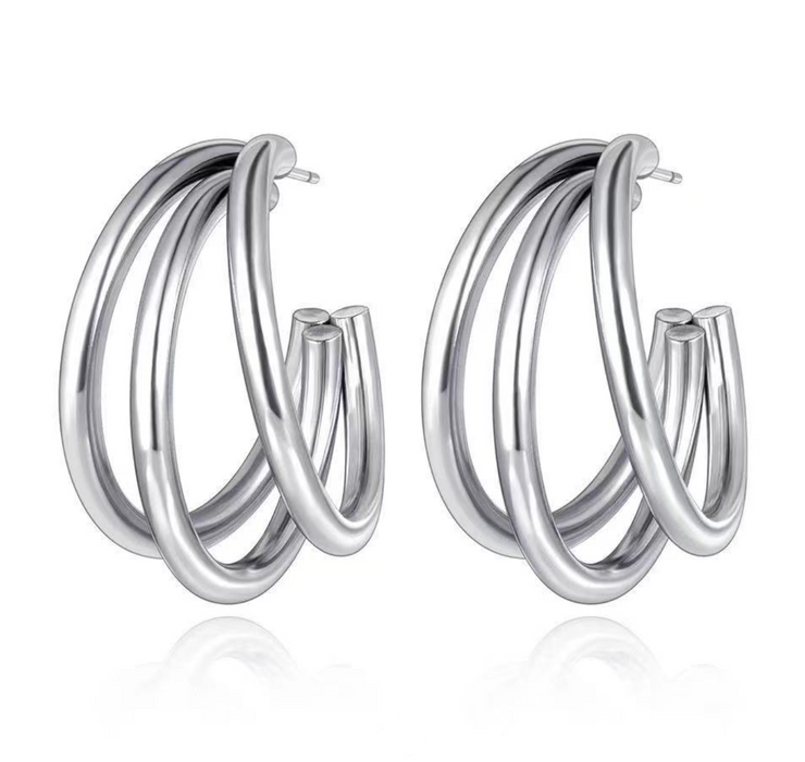 SILVER TRIPLE HOOPS