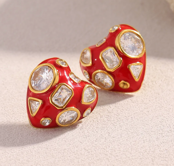 BEDAZZLED RED HEART EARRINGS 💧